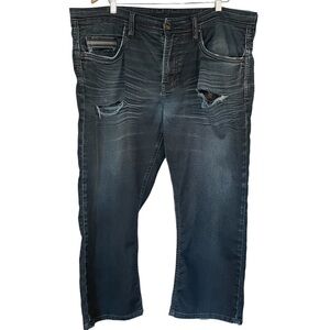 MEN’S DISTRESSED DARK WASH JEANS      SIZE 38x32